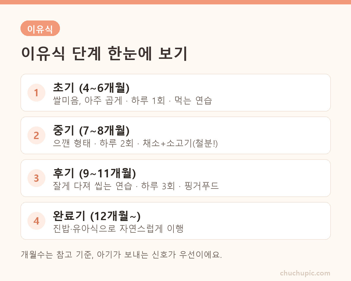 이유식 단계별 시기 형태 횟수 한눈에 보기